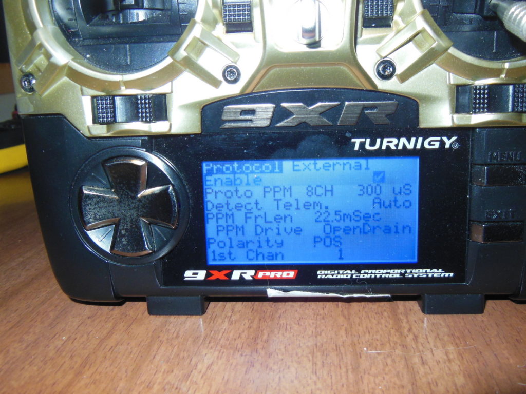 Turnigy 9XR Pro with DJT Frsky module.